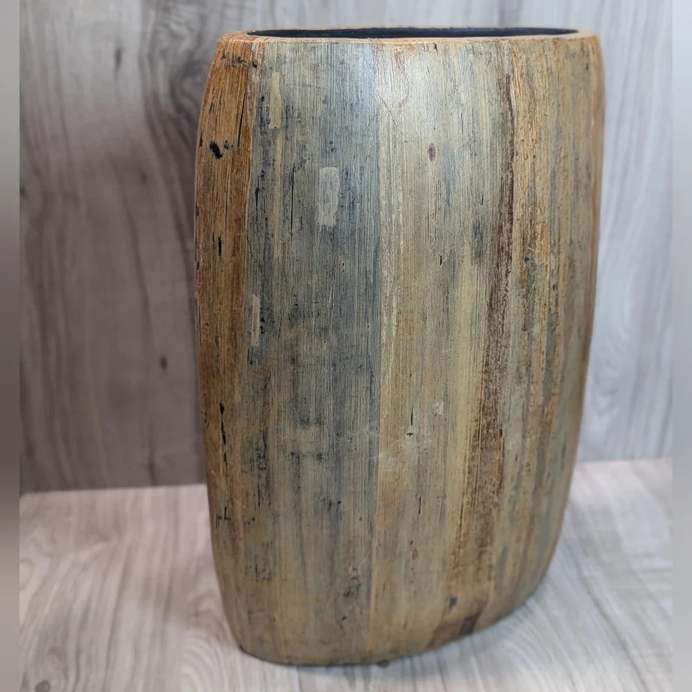 Crate & Barrel Butari Grand Wood Vase 10#s BOHO RUSTIC Southwestern
